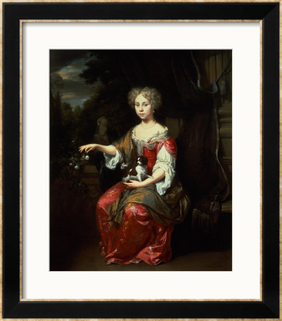 Portrait Of A Lady Holding Her Pet King Charles Spaniel by Jan Verkolje Pricing Limited Edition Print image