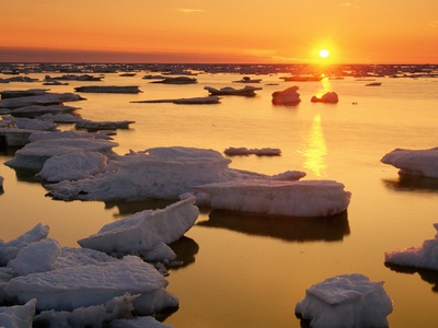 Ice Floes And Sunset, Hudson Bay, Churchill, Manitoba by Mike Grandmaison Pricing Limited Edition Print image