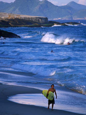 Surfer Walking On Diabo Beach, Ipanema, Rio De Janeiro, Brazil by John Maier Jr. Pricing Limited Edition Print image