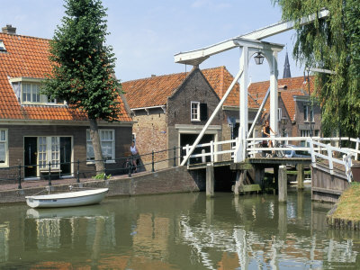 Houses On Canal, Wooden Drawbridge, Monnickendam, Noord Holland, Holland (The Netherlands) by Brigitte Bott Pricing Limited Edition Print image