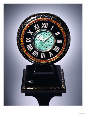 A Striking Art Deco Jadeite, Citrine, Diamond, Black Onyx And Black Enamel Clock, Circa 1925 by Maurice Bouval Pricing Limited Edition Print image