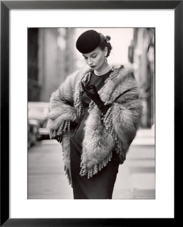 Model Wearing A Fringed Shawl Made Of Natural Norwegian Blue Fox, Selling For $750 by Gordon Parks Pricing Limited Edition Print image