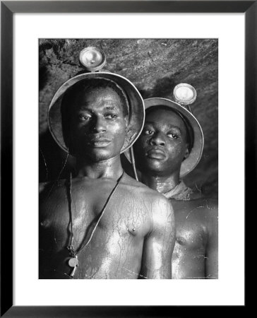 Gold Miners, Wearing Helmets And Perspiring Heavily, Standing In Robinson Deep Diamond Mine Tunnel by Margaret Bourke-White Pricing Limited Edition Print image