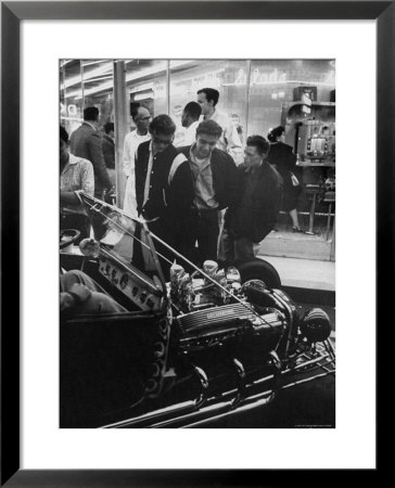 Enthusiasts Admiring Chromed Roadster Ford With A Cadillac Engine That Took 5 Years To Build by Ralph Crane Pricing Limited Edition Print image
