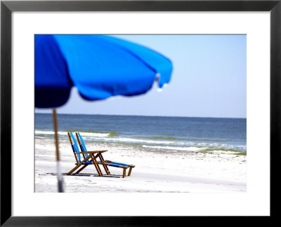 Beach Chairs And Umbrella, Ship Island, Gulf Islands National Seashore, Mississippi by Franklin Viola Pricing Limited Edition Print image