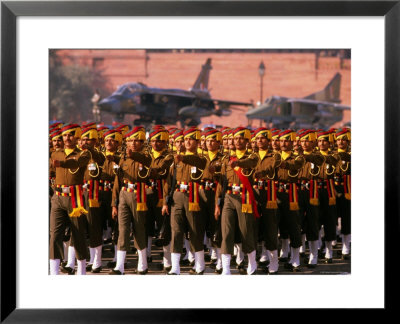 Soldiers Marching On Parade With Fighter Planes In Background, Delhi, India by Michael Coyne Pricing Limited Edition Print image