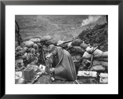 The Morning After An Enemy Attack, Two Men Relaxing In A Sandbagged Position by Michael Rougier Pricing Limited Edition Print image