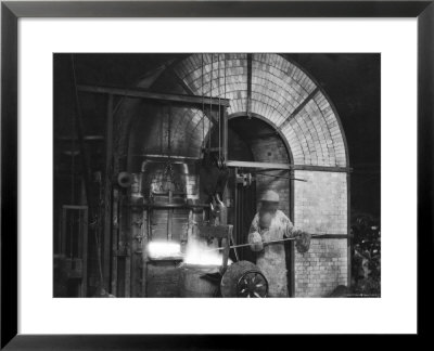 Siemens And Schukert Brass Foundry, Where Worker Has His Face Covered To Protect Against Fumes by E O Hoppe Pricing Limited Edition Print image