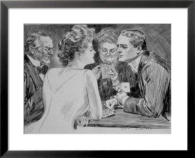 Young Man Has Trouble Concentrating On Bridge Game Because His Attention Is On A Young Woman by Charles Dana Gibson Pricing Limited Edition Print image