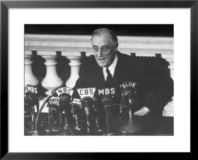 President Franklin D. Roosevelt Sitting In Front Of A Network Radio Microphones by George Skadding Pricing Limited Edition Print image
