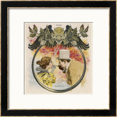 Man In Top Hat Lights His Cigarette From That Of His Female Companion by Mukacovsky Pricing Limited Edition Print image