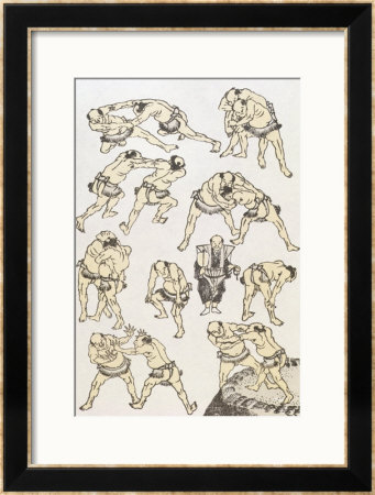 Manga: Studies Of Gestures And Postures Of Wrestlers, Published 1849 by Katsushika Hokusai Pricing Limited Edition Print image