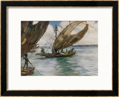 Large Trading Canoes Fitted With Lateen Sails Of Papua New Guinea by Norman H. Hardy Pricing Limited Edition Print image