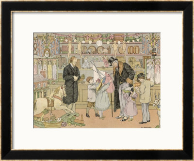 Children Crowd Round Their Grandfather With Dolls Boats And Toy Animals In This Toy Shop by Francis Bedford Pricing Limited Edition Print image