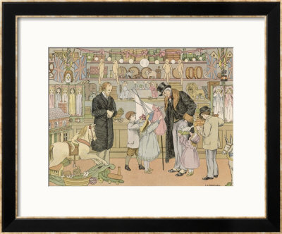 Children Crowd Round Their Grandfather With Dolls Boats And Toy Animals In This Toy Shop by Francis Bedford Pricing Limited Edition Print image