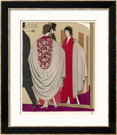 Voluminous Cape Like Evening Coat By Paul Poiret by A.E. Marty Pricing Limited Edition Print image