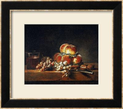 Still Life Of Peaches, Nuts, Grapes And A Glass Of Wine, 1758 by Jean-Baptiste Simeon Chardin Pricing Limited Edition Print image