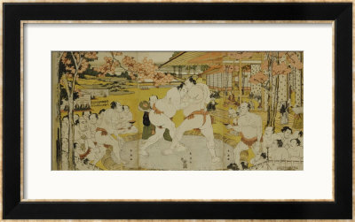 A Triptych Of A Wrestling Bout At A Daimyo Mansion by Katsukawa Shunei Pricing Limited Edition Print image