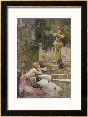 At Zennor Cornwall A Mermaid Takes A Passer-By By Surprise by J.R. Weguelin Pricing Limited Edition Print image