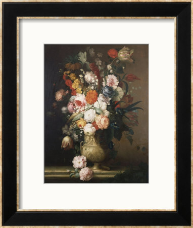 Roses, Tulips, Carnations And Other Flowers, In An Urn On A Ledge by Sir William Beechey Pricing Limited Edition Print image