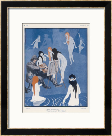 An Artist Paints A Dreary Beach Scene Unaware Of The Water-Nymphs Disporting by Tom Purvis Pricing Limited Edition Print image