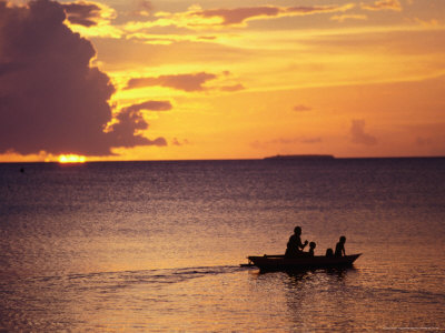 Canoe At Sunset In Funafuti Lagoon, Funafuti Atoll, Tuvalu by Peter Bennetts Pricing Limited Edition Print image