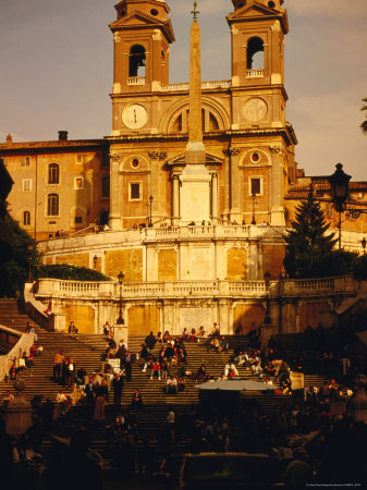 Crowds Sitting On Scalinata Spagna Leading To French Church Trinita Dei Monti, Rome, Italy by Jon Davison Pricing Limited Edition Print image