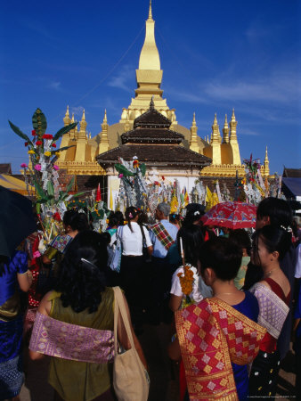 Crowds Celebrating Festival That Luang, Luang Prabang, Laos by Joe Cummings Pricing Limited Edition Print image