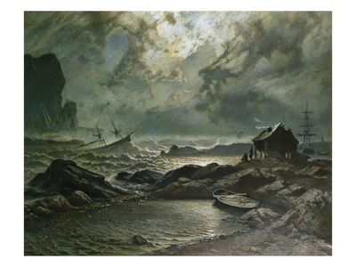 Storm On The Norwegian Coast, 1879 (Oil On Canvas) by Knud Andreassen Baade Pricing Limited Edition Print image