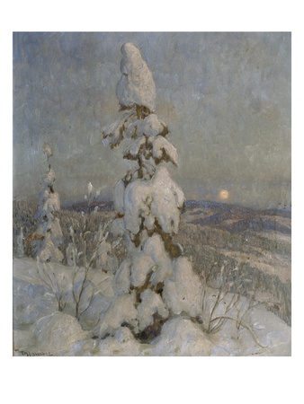 Snow Covered Spruce In Moonlight (Oil On Canvas) by Thorolf Holmboe Pricing Limited Edition Print image
