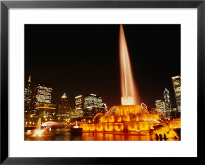 Gold Lights Of Buckingham Fountain In Grant Park With City Skyline In Background, Chicago, Usa by Charles Cook Pricing Limited Edition Print image