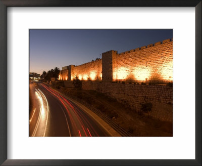 Night Time Lights Of Traffic, Jaffa Gate, Old Walled City, Jerusalem, Israel, Middle East by Christian Kober Pricing Limited Edition Print image