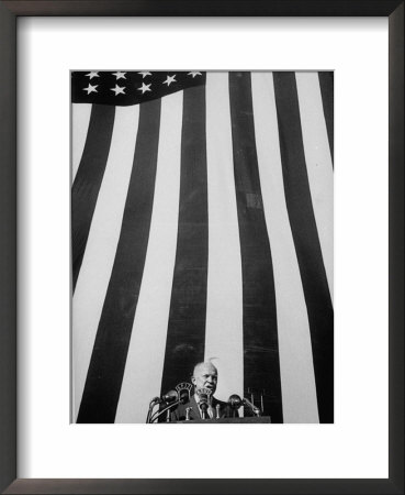 Presidential Candidate Dwight D. Eisenhower Making Campaign Speech In Front Of Large American Flag by John Dominis Pricing Limited Edition Print image