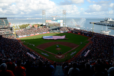 San Francisco, Ca - Oct. 22: Giants V Cardinals - A General View During The National Anthem by Thearon W. Henderson Pricing Limited Edition Print image