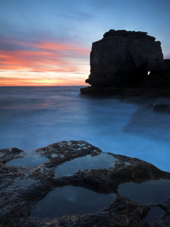 Twilight Beside Pulpit Rock In Portland, Dorset, England, United Kingdom, Europe by Adam Burton Pricing Limited Edition Print image