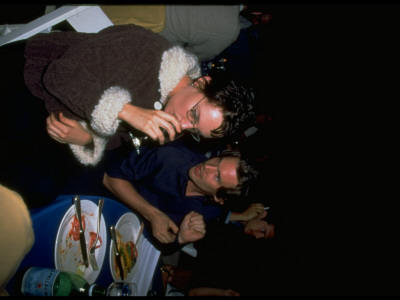 Ethan Hawke Chatting With Toni Collette Over Dinner At Nyc Premiere Party For Film The Postman by Dave Allocca Pricing Limited Edition Print image