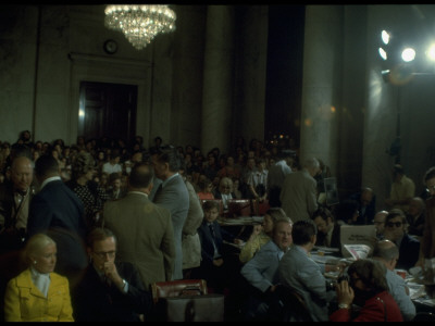Overall Of Watergate Hearings With Various People Including John And Maureen Dean Seated Together by Gjon Mili Pricing Limited Edition Print image