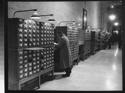 People Using Card Catalogue In Corridor Of Slavonic Section Of New York Public Library by Alfred Eisenstaedt Pricing Limited Edition Print image