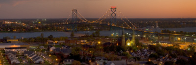 View Of Ambassador Bridge And Detroit River, Dusk by Geoffrey George Pricing Limited Edition Print image