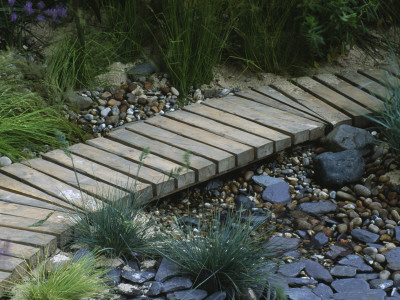 Chelsea Flower Show 2003, Designer: Sue Adcock: Wooden Boardwalk In Seaside Garden by Clive Nichols Pricing Limited Edition Print image