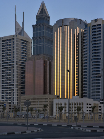 Cityscapes Of Dubai Cityscapes Of Dubai - Al Moosa Towers 1 And 2 With The Up Tower Behind by Andi Albert Pricing Limited Edition Print image