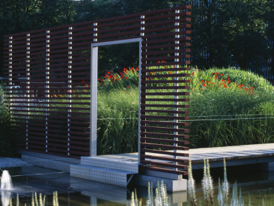 Water Garden With Entranceway And Metal Walkway, Designed By Ulf Nordfjell, Hedens Lustgard, Sweden by Clive Nichols Pricing Limited Edition Print image