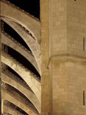 Floodlit Flying Buttresses On West Facade Of Cathedral - Catedral, Leon, Spain by David Borland Pricing Limited Edition Print image