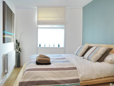 Modern Bedroom With Stripes by Diane Auckland Pricing Limited Edition Print image