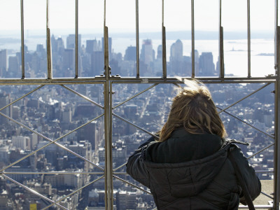 Observation Deck Of The Empire State Building, New York City With Woman Safety Railings And View by G Jackson Pricing Limited Edition Print image