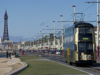 Trams Along The Promenade, Blackpool, Lancashire, England by Natalie Tepper Pricing Limited Edition Print image