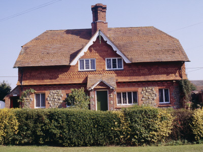 Tile-Hung Cottage With Central Chimney, Bargeboards And Porch, Rural, Stedham, Sussex by Philippa Lewis Pricing Limited Edition Print image