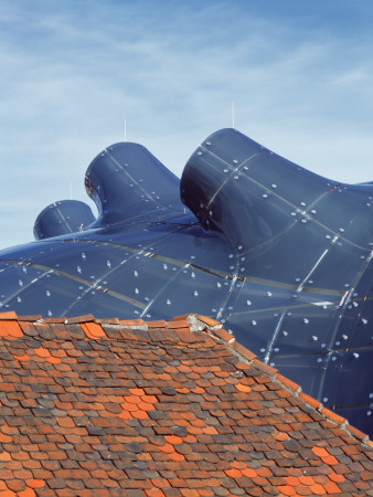 Kunsthaus Lmg Graz, Graz Austria, Roof Nozzle Detail With Old Tiled Roof by Peter Durant Pricing Limited Edition Print image