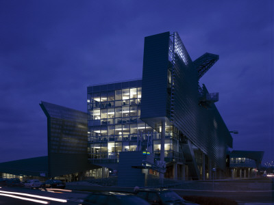 Hippo Bank, Alpen Adria Centre, Klagenfurt, Exterior At Dusk, Architect: Morphosis by Richard Bryant Pricing Limited Edition Print image