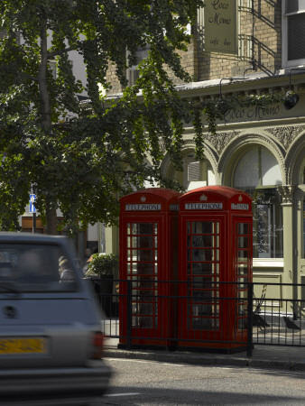 Red Phone Boxes And Pub, Marylebone High Street, London by Richard Bryant Pricing Limited Edition Print image